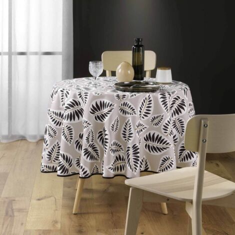 Nappe antitache ronde - Diamètre 180 cm - Feuilles - Beige