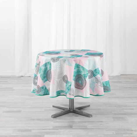 Nappe Antitache Ronde "Peachy" 180cm Bleu & Rose