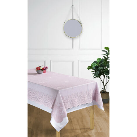 Nappe antitache + Surnappe en dentelle "Style Vintage" toutes dimensions - Nappe + Surnappe Lilas - Nappe Rectangulaire 150 x 300 cm + Surnappe dentelle 140 x 290 cm