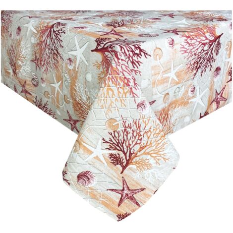 NAPPE antitacheS RESINÉE TORINO mer MARINE corail ROUGE Cm. 140x180 x6 personnes