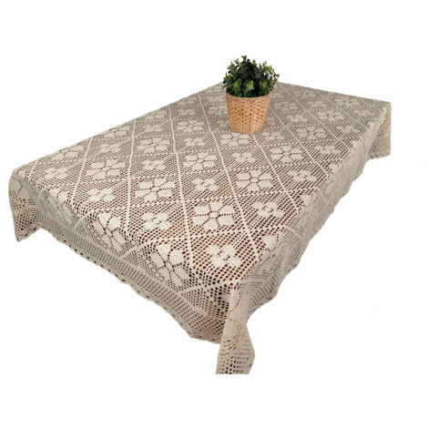 Nappe au crochet beige naturel 140/350 coton pour grande table
