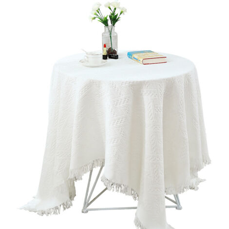 Nappe blanche texturée style français, 130×130 cm, pour table ronde ou carrée