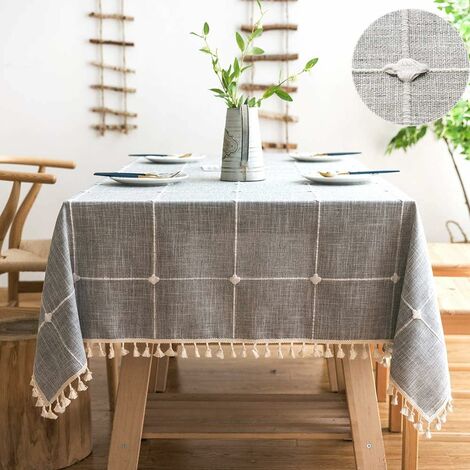 Nappe carrée 140x140 coton lin nappe carrée nappe lin coton nappe gland nappe carreaux décoration pour maison cuisine table gris