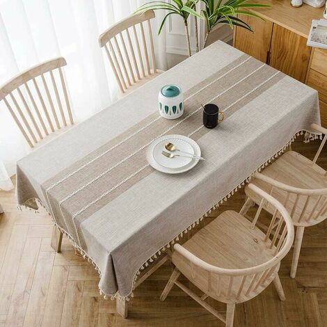Nappe carrée coton lin nappe décorative vintage nappe carrée 140x140 cm table de cuisine nappe gland