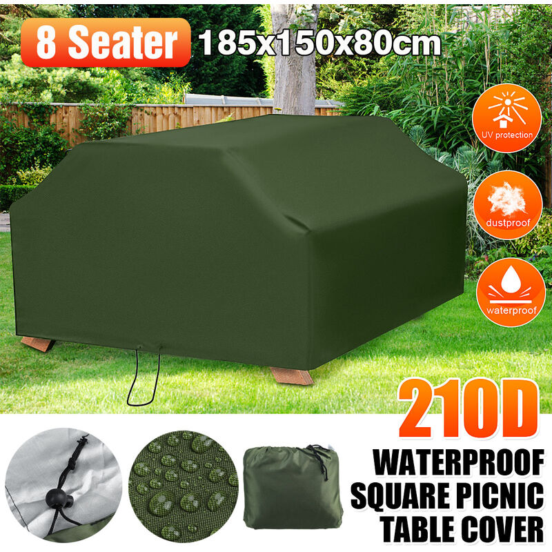 Nappe carrée extérieure imperméable verte 8 places couverture de table de pique-nique à la maison (vert, 185x150x80cm (Lxlxh))