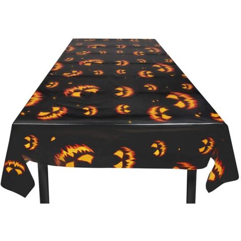 Nappe citrouille effrayante (1 pièce), dimensions 120 x 180 cm, noir/orange, plastique, à colorier