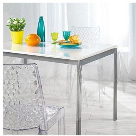 Nappe cristal rectangle 140 x 240 cm – 100% PVC transparent – Paillettes argentées – Imperméable et antitache