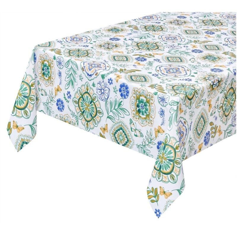 Emmevi Mv S.p.a. - Nappe de Cuisine Anti-taches Plastifiée Dos en Peluche Cirée Majolique Florale - 120x240 cm