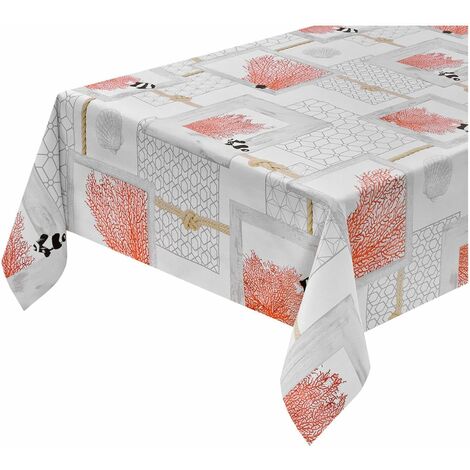 Nappe De Cuisine Antitache Plastifiée Effet Tissu Déperlant Fantaisie de Corail - 140x300 cm
