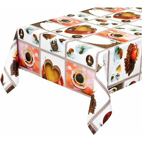 Nappe de Cuisine AntiTaches Moderne Tissu Ciré Plastifié Housse de Table de Protection Tasse à café - 140x300 cm