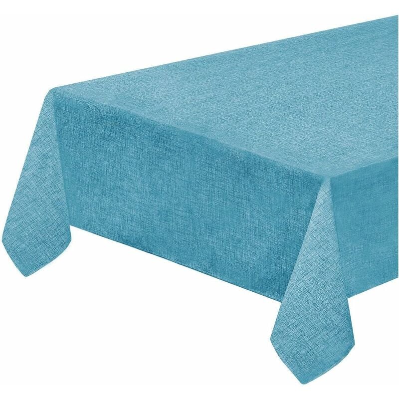 Nappe de Cuisine AntiTaches Plastifié Bordée Couverture de Table Couleur Unie Pastel Bleu - 135x135 cm