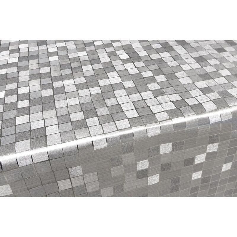 Nappe de Cuisine AntiTaches Plastifié Métallisé Brillant Carreaux Gris - 140x140 Cm