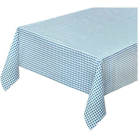 Nappe de Cuisine AntiTaches Tissu Ciré Plastifié Housse de Table Carrés Blue - 140x300 Cm