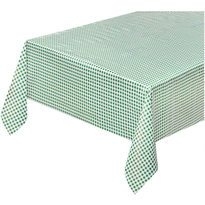 Nappe de Cuisine AntiTaches Tissu Ciré Plastifié Housse de Table Carrés Vert - 140x200 Cm