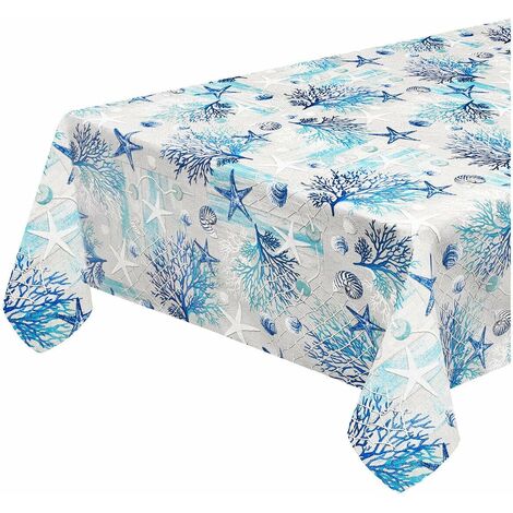 Nappe de Cuisine Bordée en Coton Motif Marin Coloré - 135x180 cm