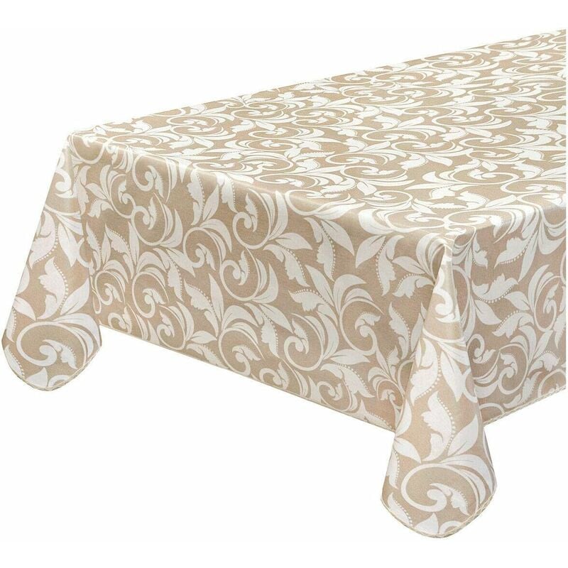 Nappe de cuisine AntiTaches Bordée Couverture de table En coton plastifiè Baroque Beige - Rond diamètre 155 cm