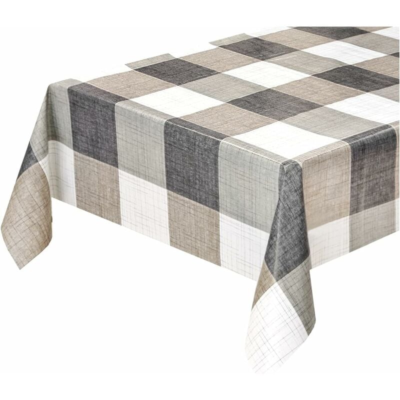 Nappe de Cuisine AntiTaches Moderne Tissu Ciré Plastifié Housse de Table de Protection A Carrés gris - 140x220 cm