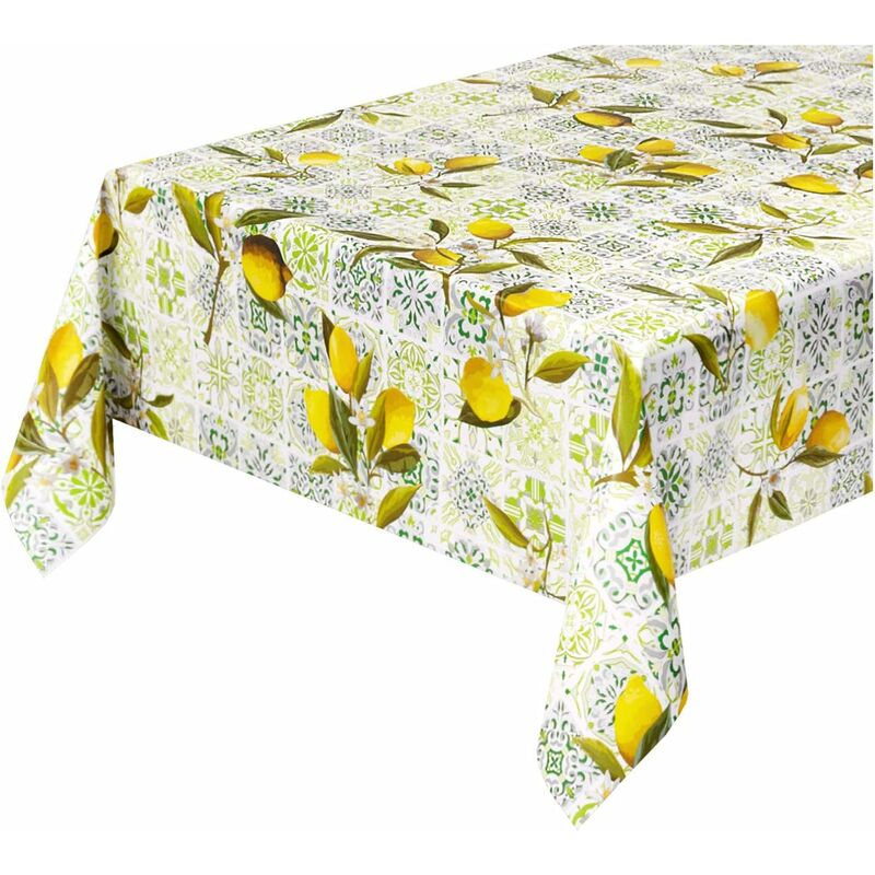 Nappe de Cuisine AntiTaches Moderne Tissu Ciré Plastifié Housse de Table de Protection Citrons majoliques - 140x220 cm