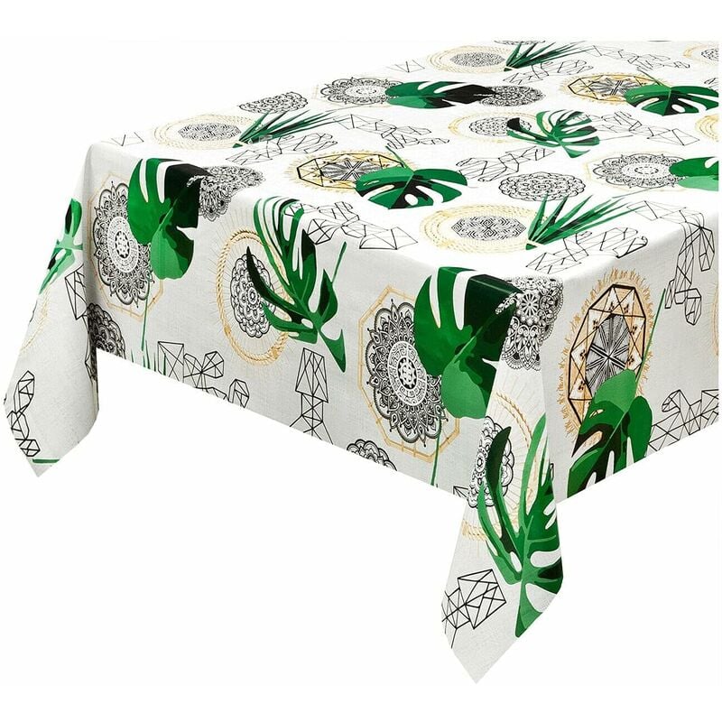Nappe de Cuisine AntiTaches Moderne Tissu Ciré Plastifié Housse de Table de Protection Fougère - 140x220 cm