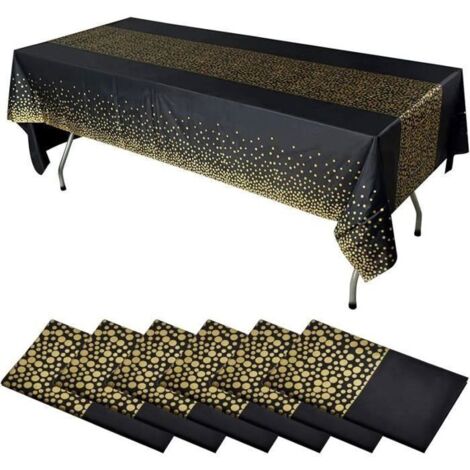 Nappe de Fête 8 pièces Noir et Or Jetable pour Table Rectangulaire - Motifs Confettis et Points Dorés - 137 x 274 cm - Noire - 8 piè