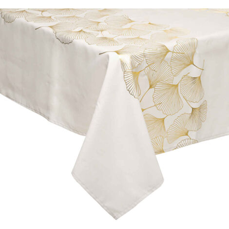 Nappe de Fêtes Blanc cassé motif Ginko Or 140 x 360 cm - Feeric Christmas