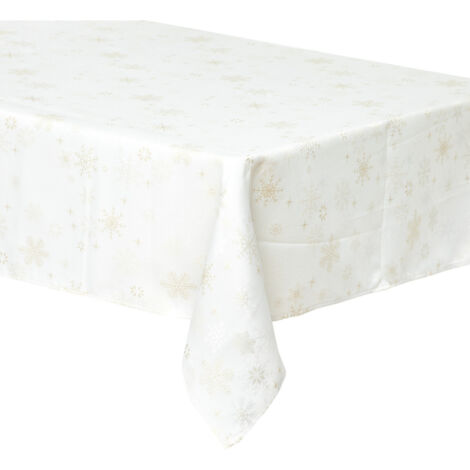 Nappe de Fêtes blanche avec Flocon Doré brodé 140 x 240 cm - Feeric Christmas