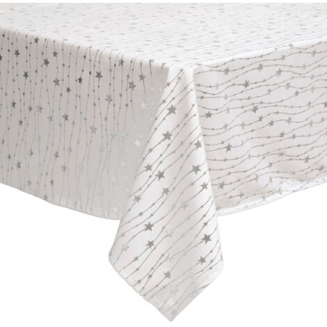 Nappe de Fêtes en velours Blanc motif étoiles argents 140 x 360 cm - Feeric Christmas