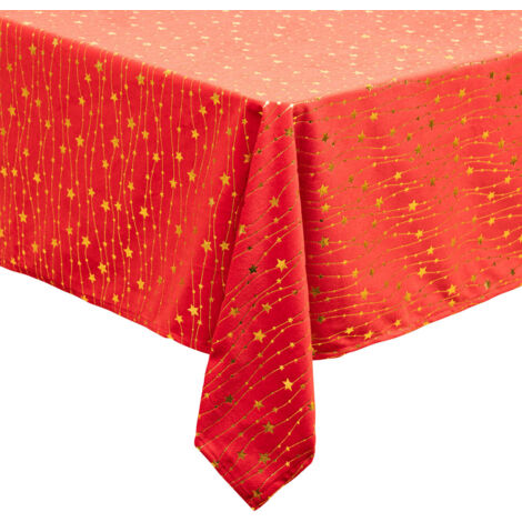 Nappe de Fêtes en velours Rouge motif étoiles dorées 140 x 360 cm - Feeric Christmas