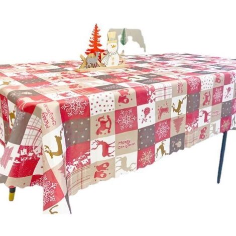 Nappe de Noël - 180 x 150 cm - Rouge - Rectangulaire - Tissu synthétique imperméable