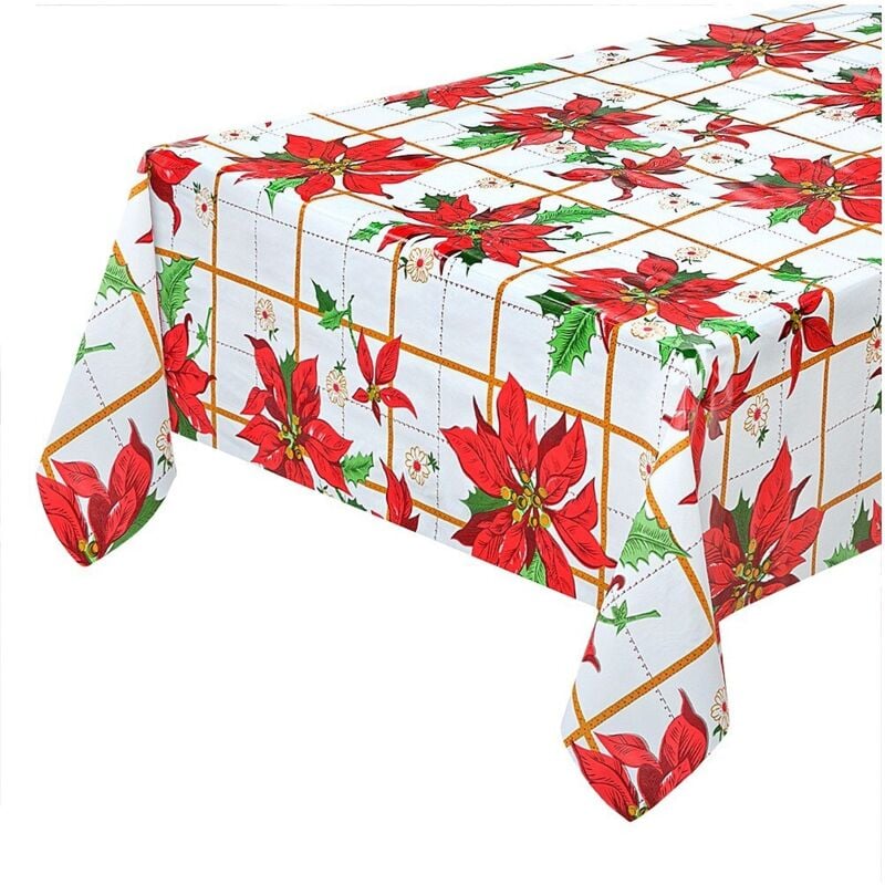 Nappe de Noël AntiTaches Plastifié Imperméable Dos en Peluche Bougies de Noël - 140x220 cm