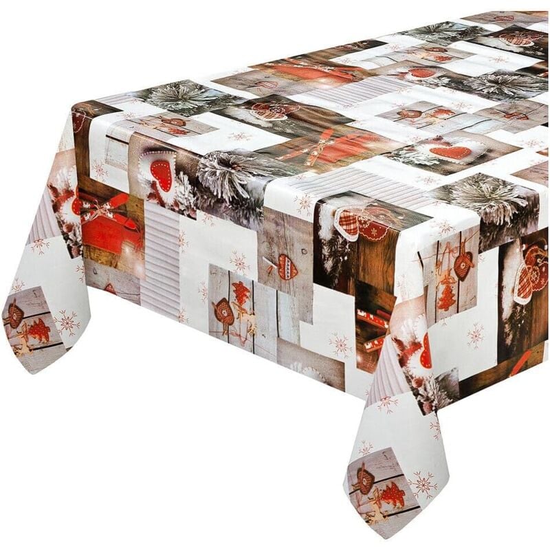 Nappe de Noël AntiTaches Plastifié Imperméable Dos en Peluche Shabby Chic Coeurs - 140x200 cm