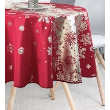 Nappe de Noël Argenté Rectangle ou Ronde - Neige De Noël - rouge - 160cm