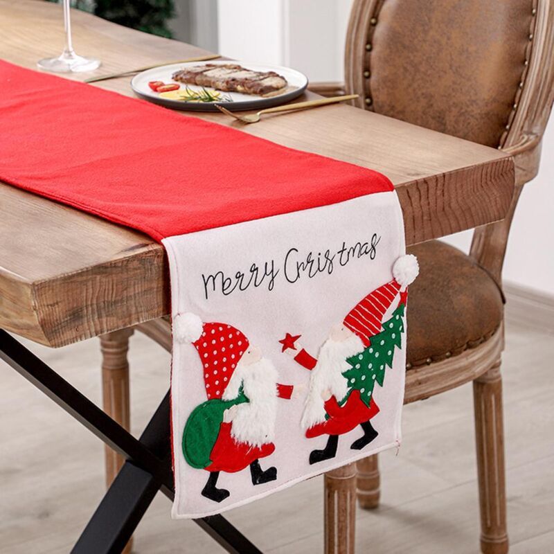 Nappe de Noël Brodée Père Noël, Set de Napperons Décoratifs pour Table d'Entrée et Table Basse, Décoration Festive