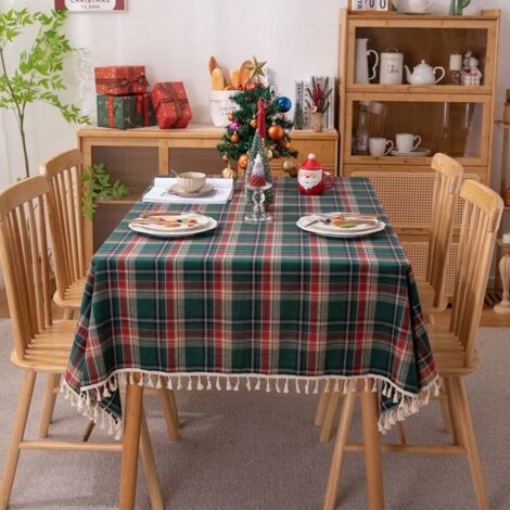 Nappe de Noël festive 140200cm, nappe basse décorative rouge, nappe à manger avec pompons