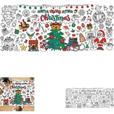 Nappe de Noël Géante à Colorier pour Enfants - Décoration Rectangulaire en Papier (180x76 cm) avec Arbre de Noël