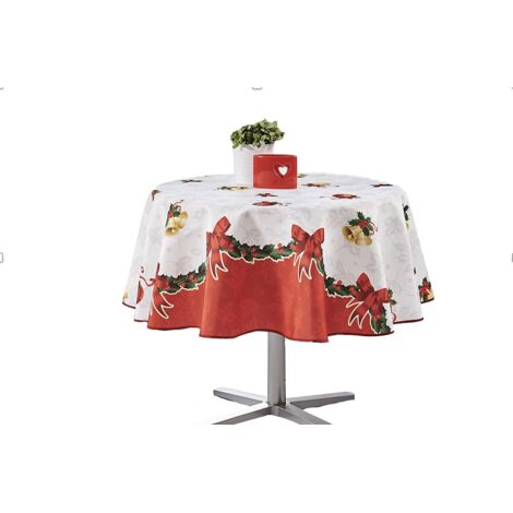 Nappe de Noël motifs Père Noël ou Cloche - Anti tâches - Ronde ou Rectangle - 160cm - Cloche