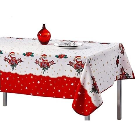 Nappe de Noël motifs Père Noël ou Cloche - Anti tâches - Ronde ou Rectangle - 240x150cm - Père Noël.