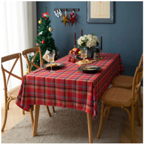 Nappe de Noël, nappe à carreaux de Noël, nappe rectangulaire rétro nappe à carreaux en coton, nappe de décoration de vacances de Noël (ROUGE, 100×140cm)