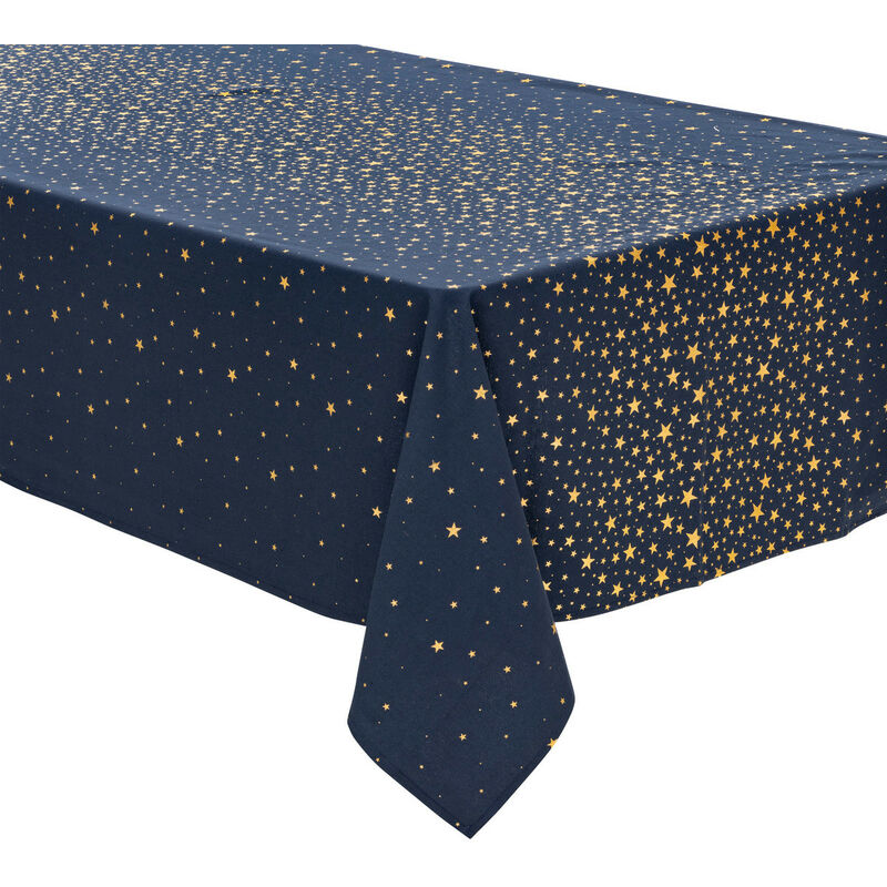 Nappe en coton Bleu avec étoiles Or 140 x 240 cm - Feeric Christmas