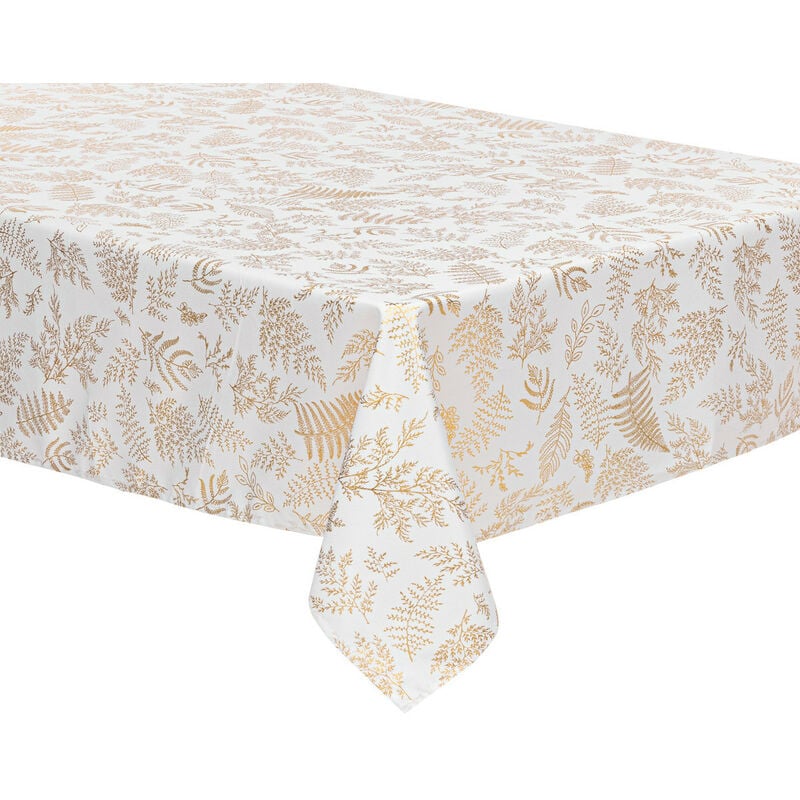 Nappe anti-taches Blanche imprimé Feuillage doré 140 x 360 cm - Feeric Christmas