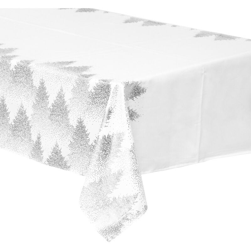 Nappe Blanche imprimé Sapin argenté 140 x 360 cm - Feeric Christmas
