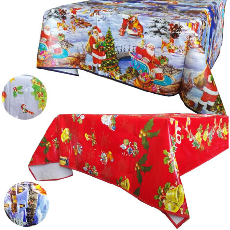 Nappe De Noël Rectangulaire Plastifiée 120 X 160 Cm Aussi Comme Housse De Table