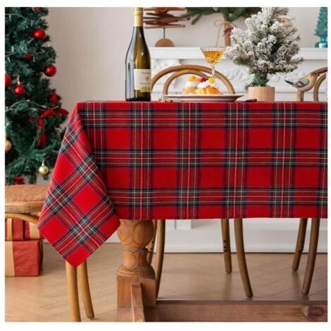 Nappe de Noël Rouge à Carreaux, Plaid Rectangulaire Décoratif en Tissu pour Table 140 x 200 cm