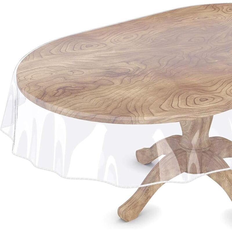 Nappe de protection de table ovale transparente en vinyle imperméable – 152,4 x 228,6 cm – Bord de verrouillage pour 4 à 6 places