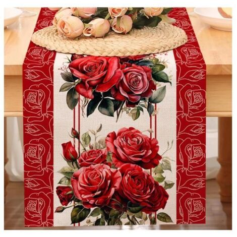 Nappe de Saint-Valentin, Nappe en Lin à Roses, Nappe Rouge, Décoration de Table 30180cm