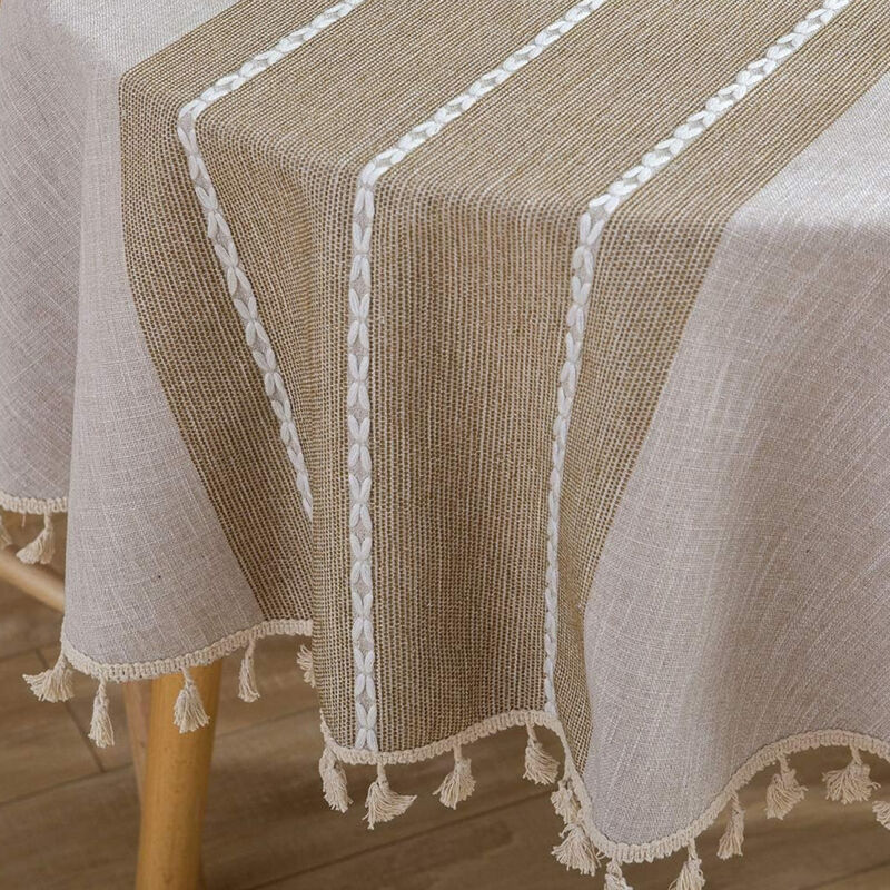 Nappe de style campagnard, décoration de table de cuisine, nappe en lin et coton à franges, anti-poussière////