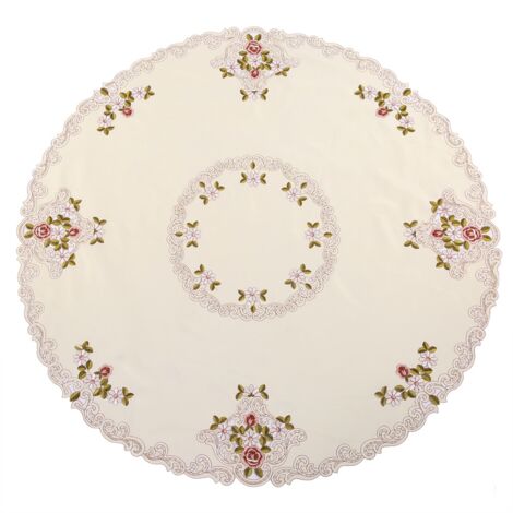Nappe de Table Brodée Fleurs Rouges, 120 cm - Décoration de Fête et Nappe Ajourée