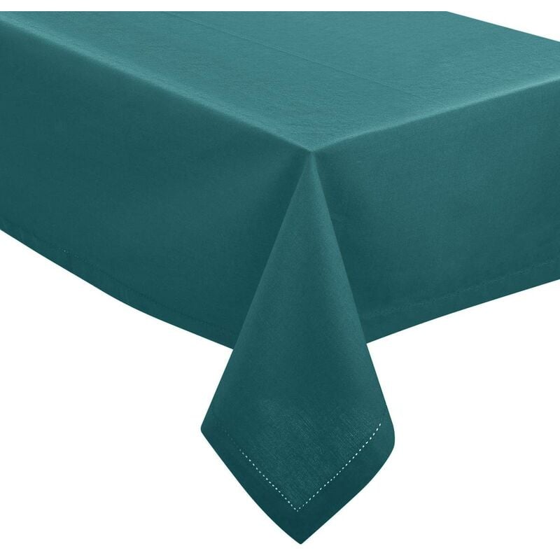 Atmosphera - Nappe Jane coton chambray bleu canard 140x240cm créateur d'intérieur