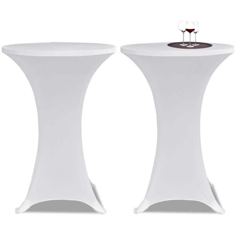 Lot de 2 nappes rondes à coins carrés en élasthanne extensible blanc 80 x 110 cm pour cocktail, mariage, anniversaire, banquet