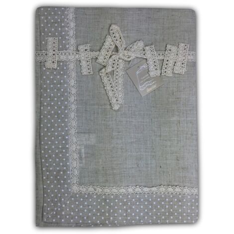 NAPPE DE TABLE DE SALLE À MANGER TYROL MOLLY BLANC À POIS AVEC PORTE-SERVIETTES Cm. 140x180 x6 personnes